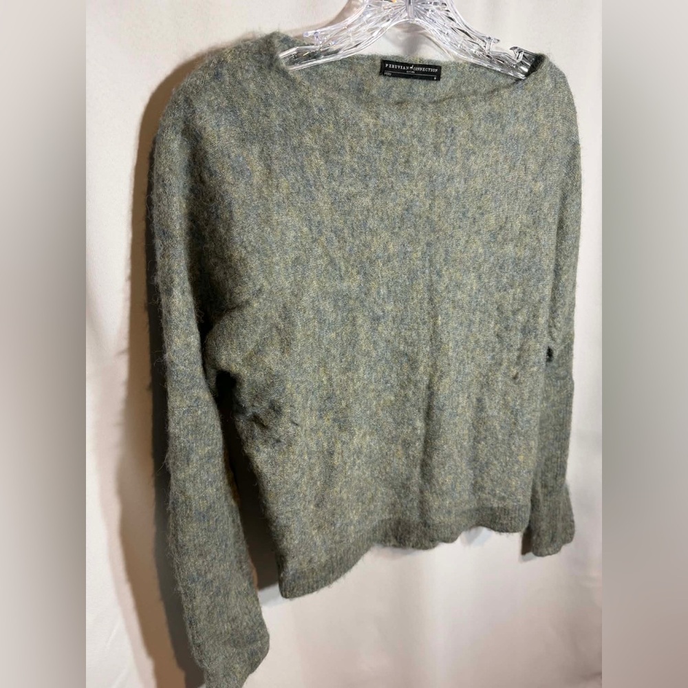 Peruvian Connection Baby Alpaca Blend Boatneck Marled Sage Green Sweater